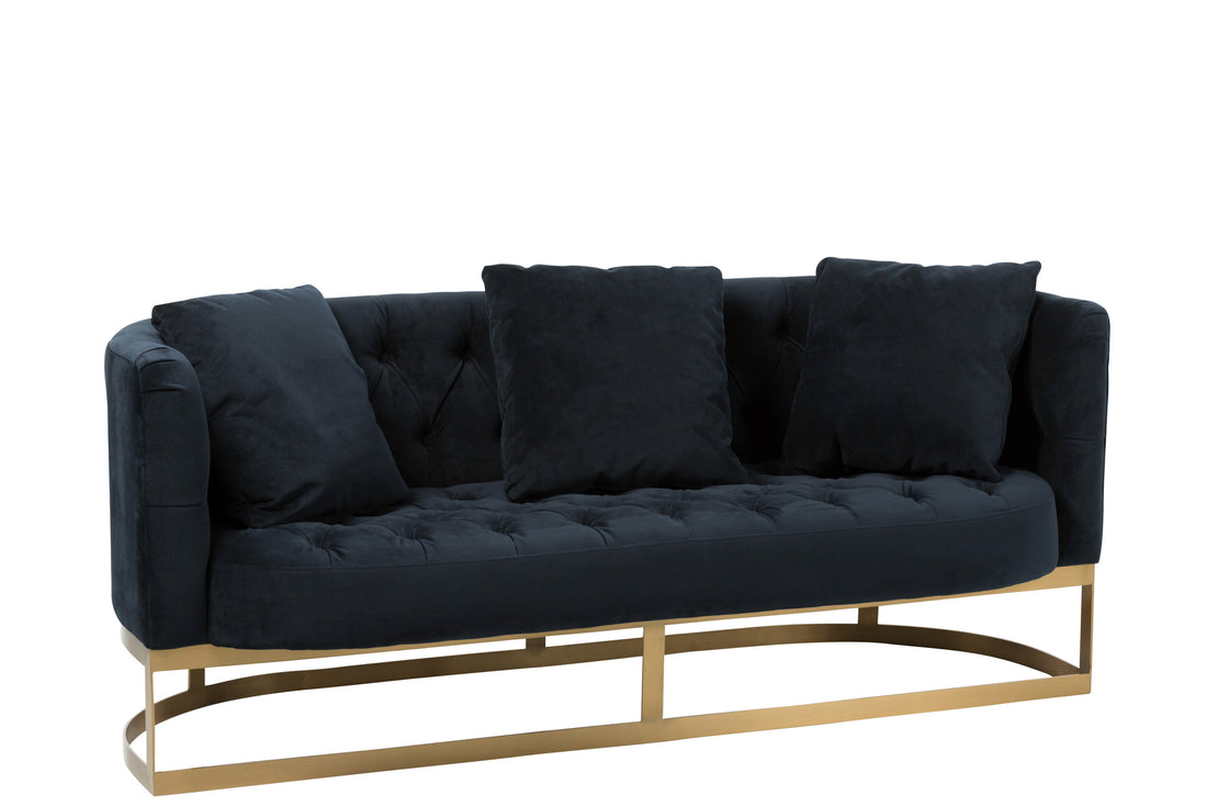 Bank Knoppen 2Kussens Wilson 2Personen Fluweel Metaal/Berk Antraciet/Goud