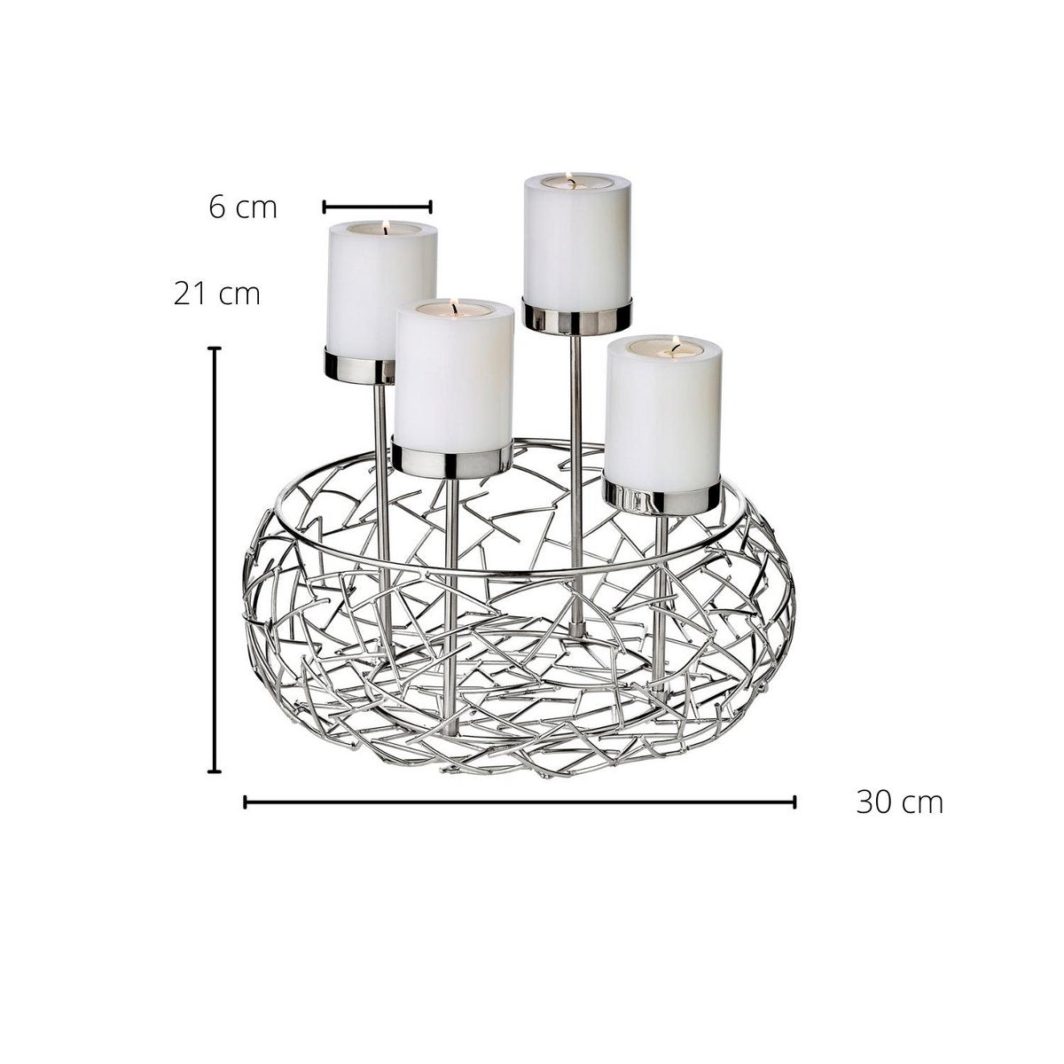 Adventskrans Milano Up (Ø 30 cm), roestvrij staal, voor kaarsen Ø 6 cm