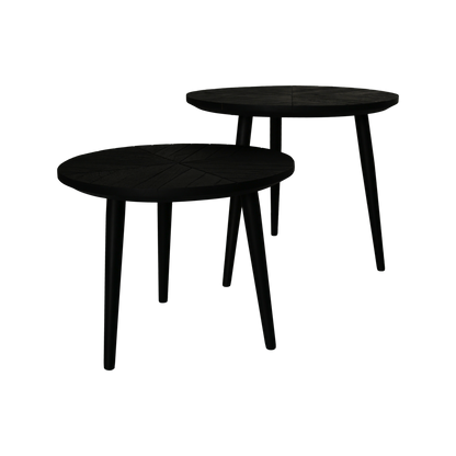Ronde Bijzettafels Verona - 60x60x50/50x50x40 - Zwart - Mangohout/ijzer