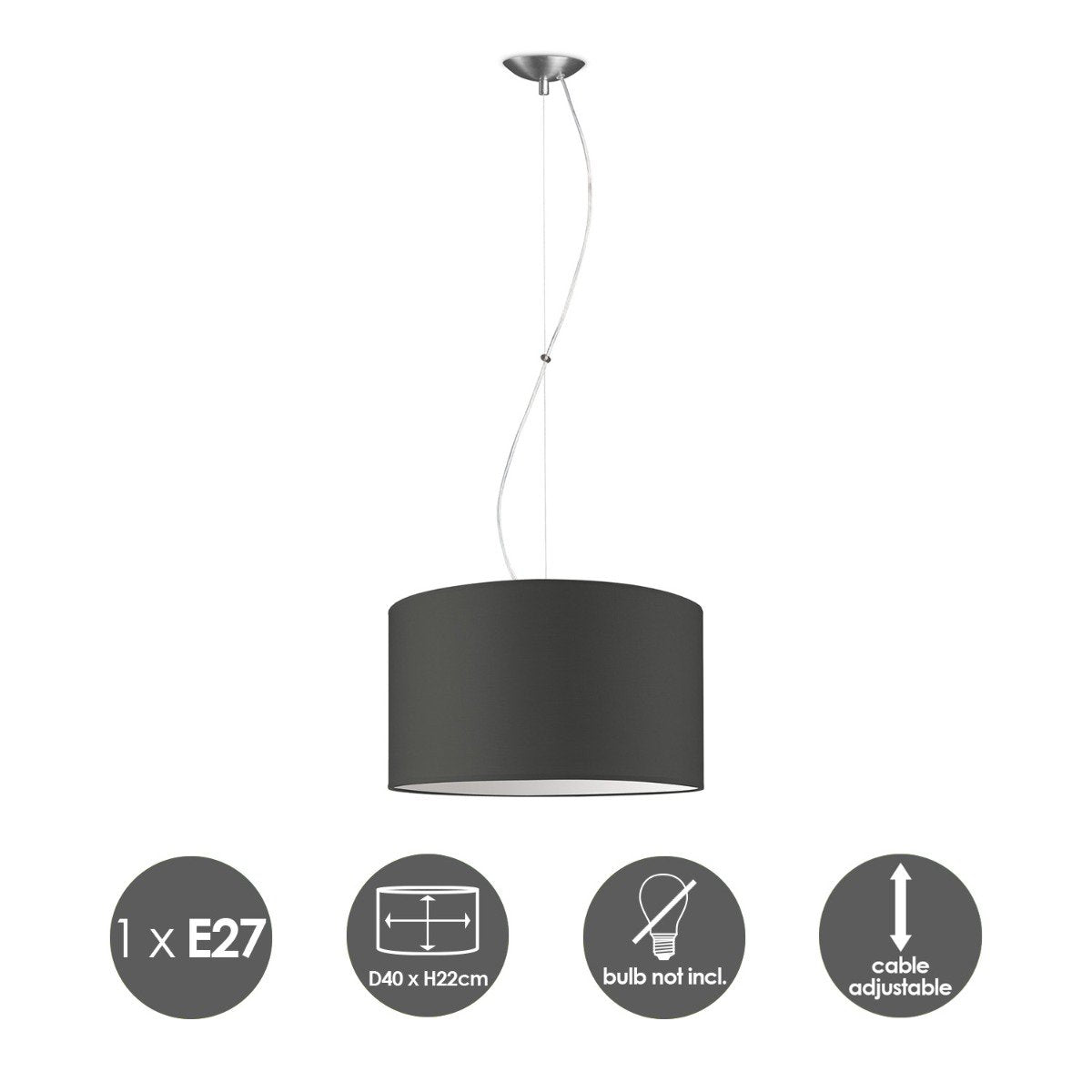 hanglamp Deluxe met lampenkap, E27, antraciet, 40cm