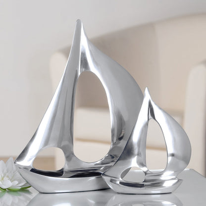 Aluminium sculptuur &quot;Boot&quot; gepolijst H.35cm