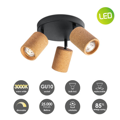 LED Opbouwspot Kurk 3 - dimbaar - Rond - zwart