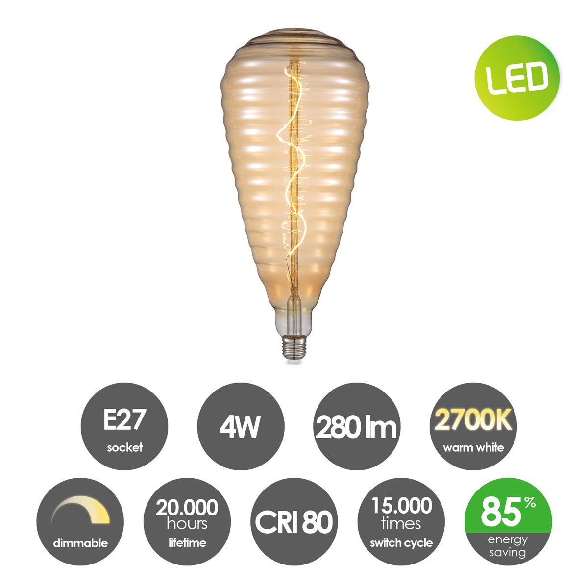 dimbare Hive Spiraal E27 4W 280lm 2700k Amber