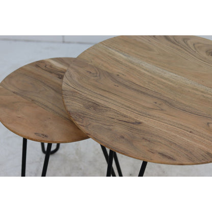 Swiss Edge Round Table set van 2 - ø60 - acaciahout/ijzer