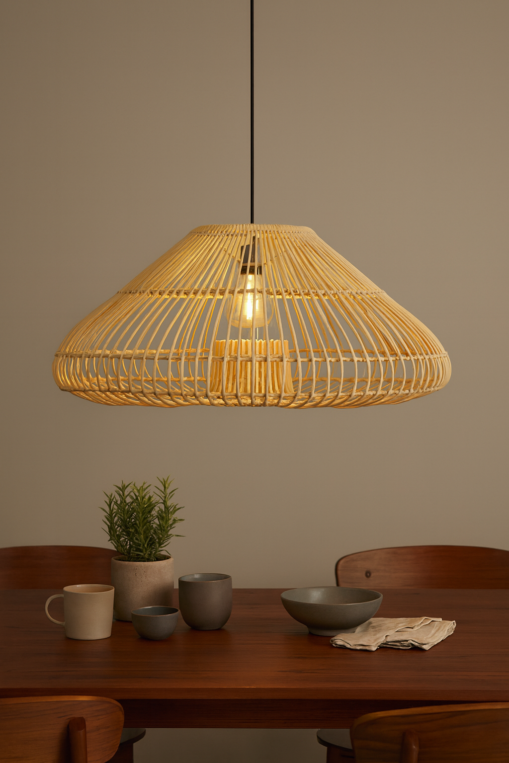 Belvivere Radu Hanglamp handgemaakt van fijn gevlochten rotan