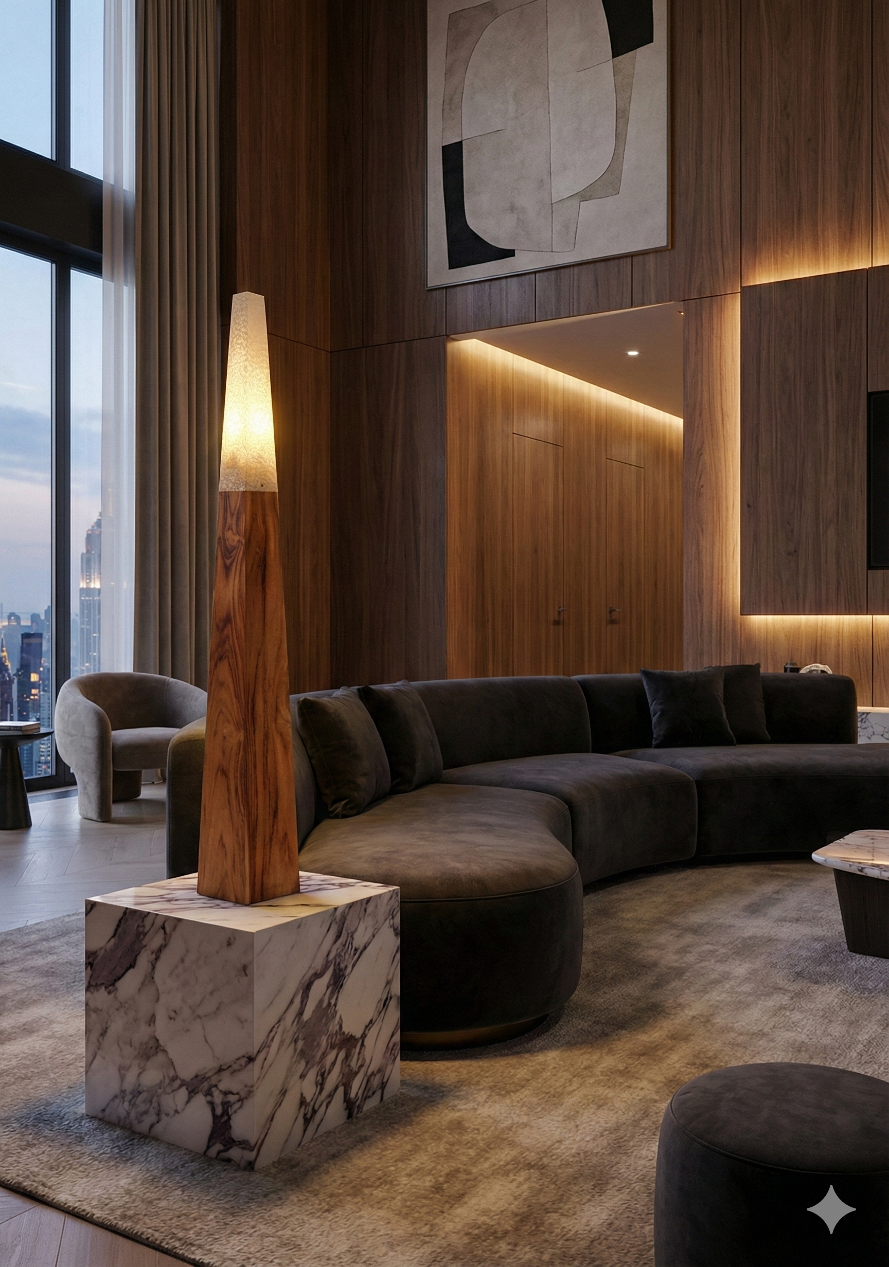 Belvivere Piramida  – Handgemaakte Vloerlamp van Teak en Resin