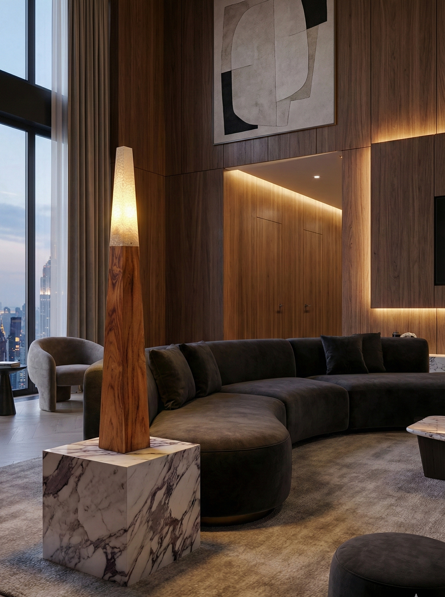 Belvivere Piramida - Handgemaakte Vloerlamp van Teak en Resin