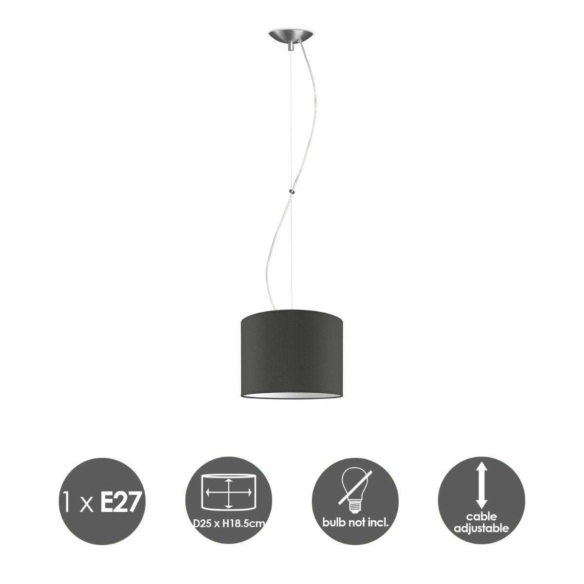 hanglamp Deluxe met lampenkap, E27, antraciet, 25cm