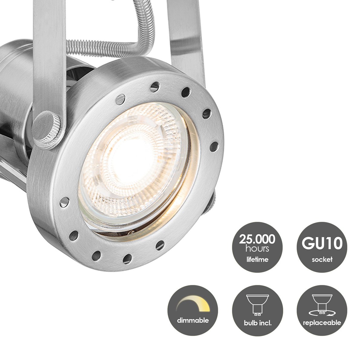 LED Opbouwspot Robo 2 - dimbaar - geborsteld staal