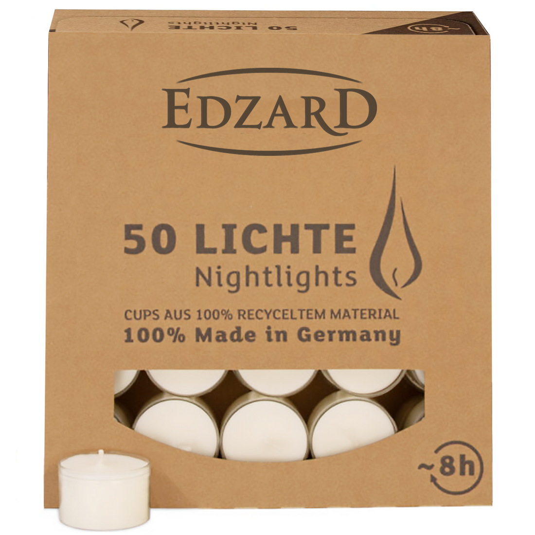 150 stuks Nightlights theelichtjes, wit, transparante kunststof kap, brandduur ca. 8 uur