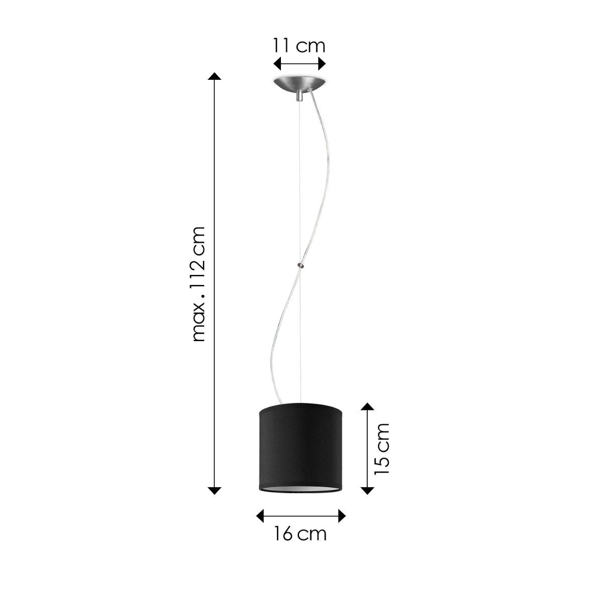 hanglamp Deluxe met lampenkap, E27, zwart, 16cm