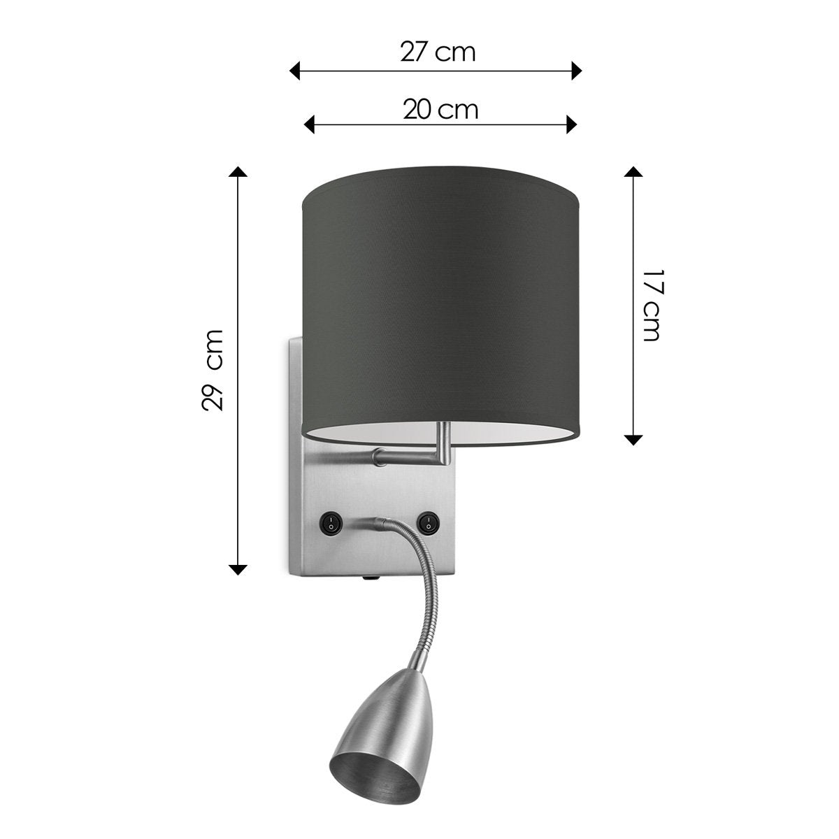 Wandlamp - Read, LED Leeslamp, E27, antraciet 20cm