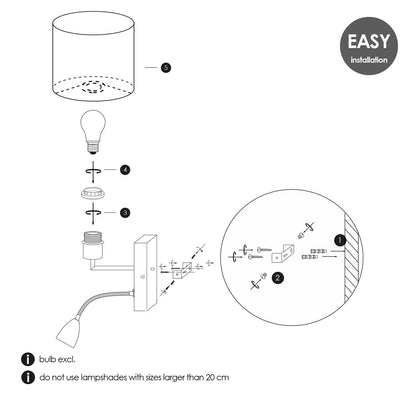 Wandlamp - Read, LED Leeslamp, E27, donkerblauw 20cm