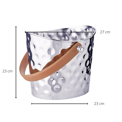 IJsemmer Gilbert wijnkoeler met bruin lederen handvat, roestvrij staal glanzend vernikkeld, hoogte 23 cm