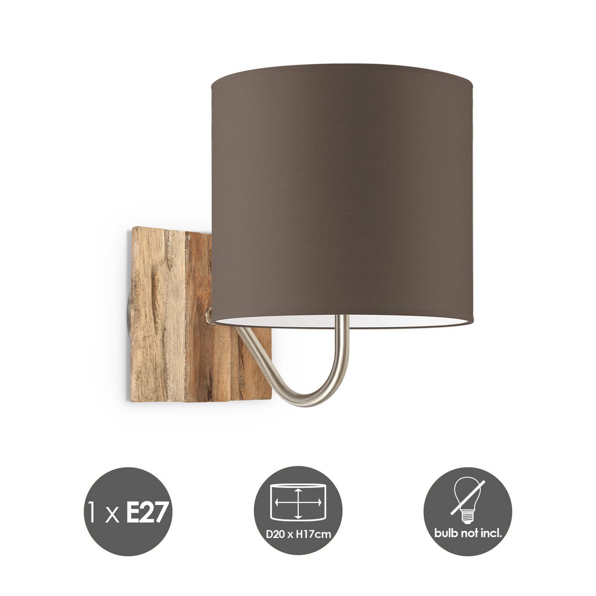 Wandlamp - Drift E27 Lampenkap taupe 20cm