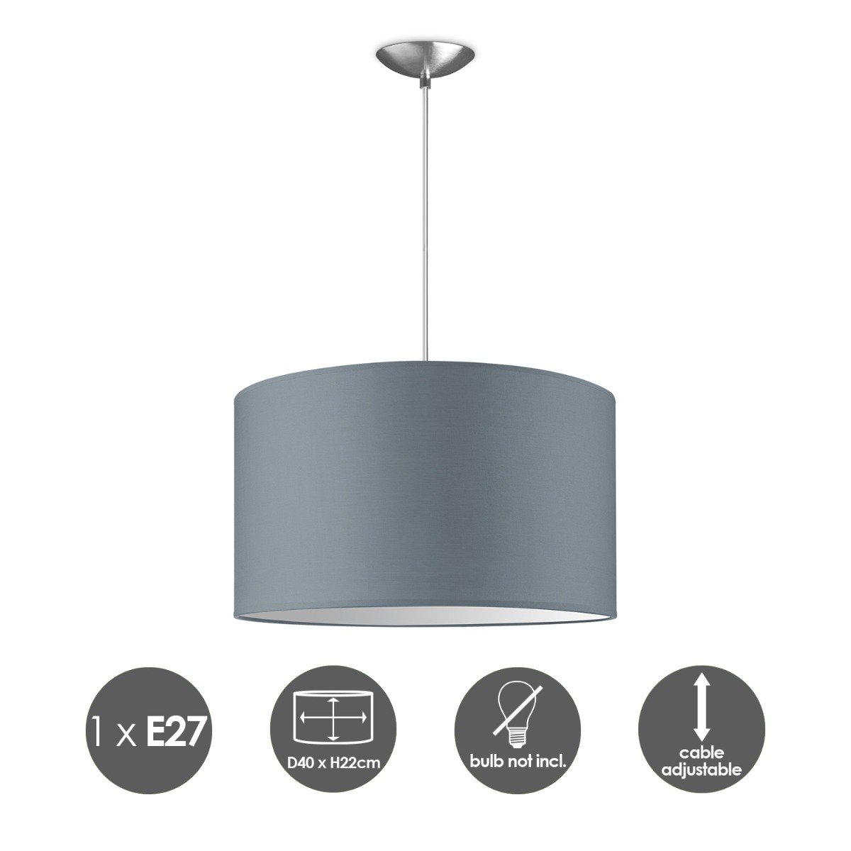 hanglamp Bling met lampenkap, E27, grijs, 40cm