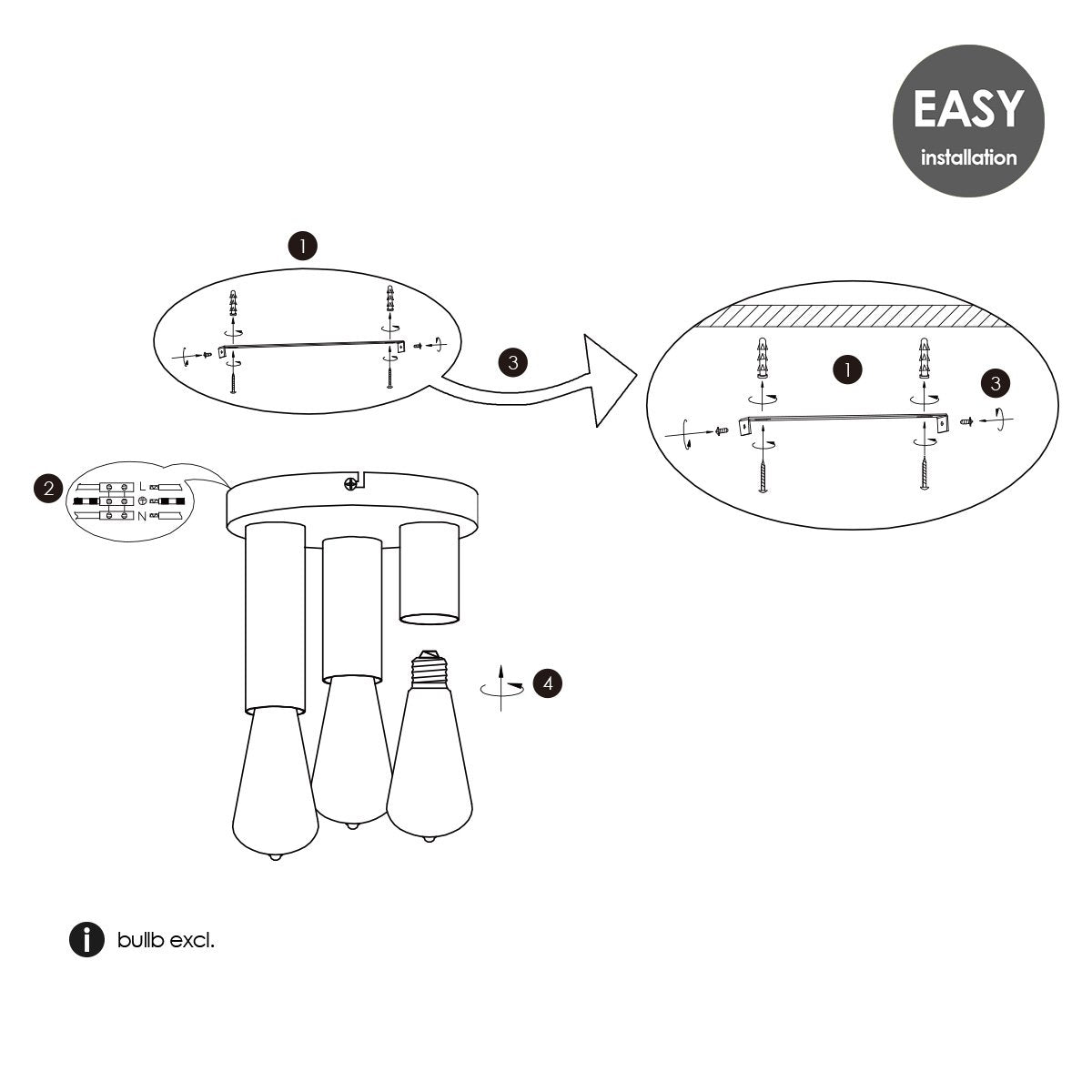 Moderne LED Plafondlamp Marna 3 lichts - Zwart - Rond