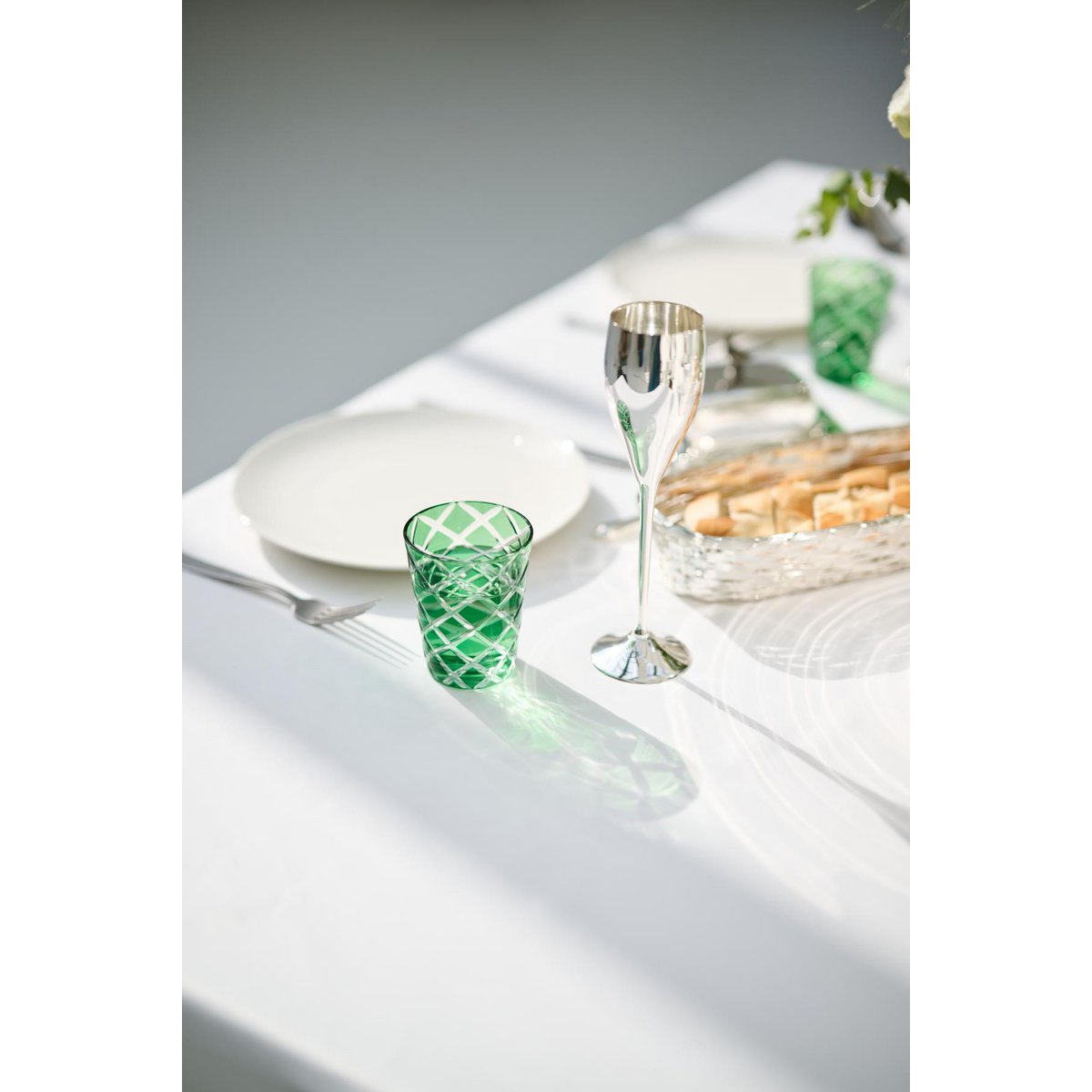 Set van 6 kristallen glazen Dio, groen, handgeslepen glas, hoogte 10 cm