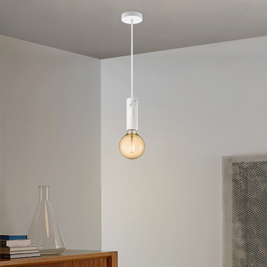 hanglamp Marmer Saga - G180 - dimbaar E27 amber