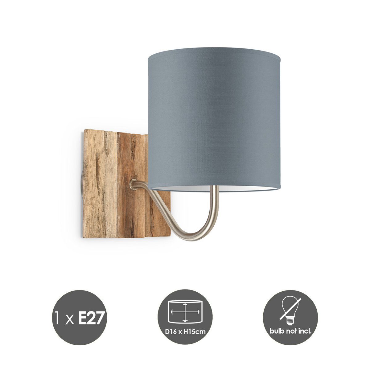 Wandlamp - Drift E27 Lampenkap grijs 16cm