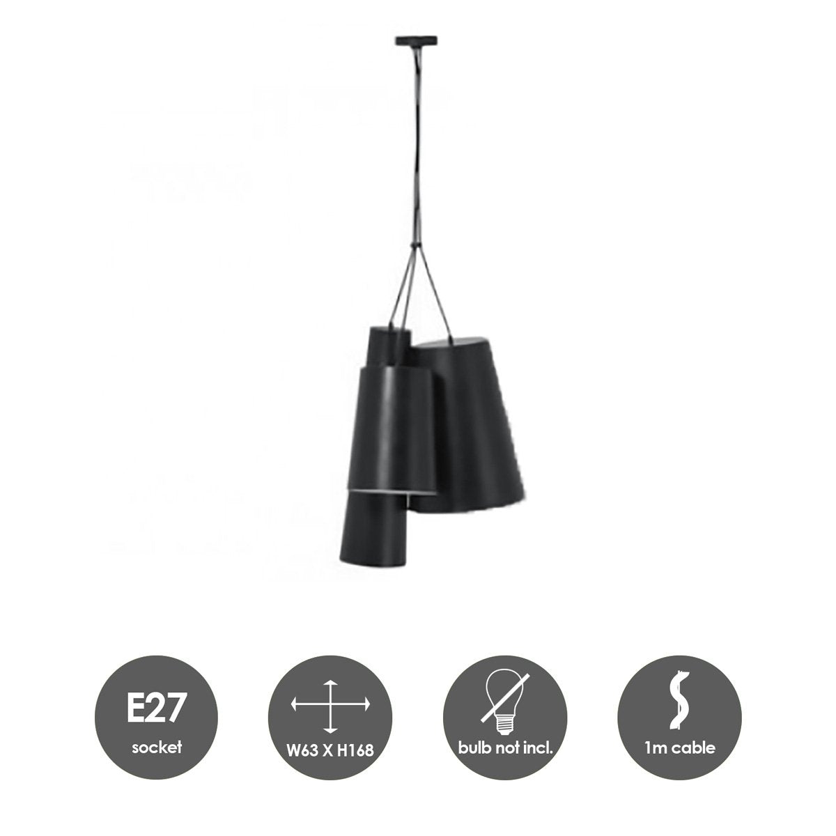 Hanglamp Bowd - Zwart - 63x63x168cm