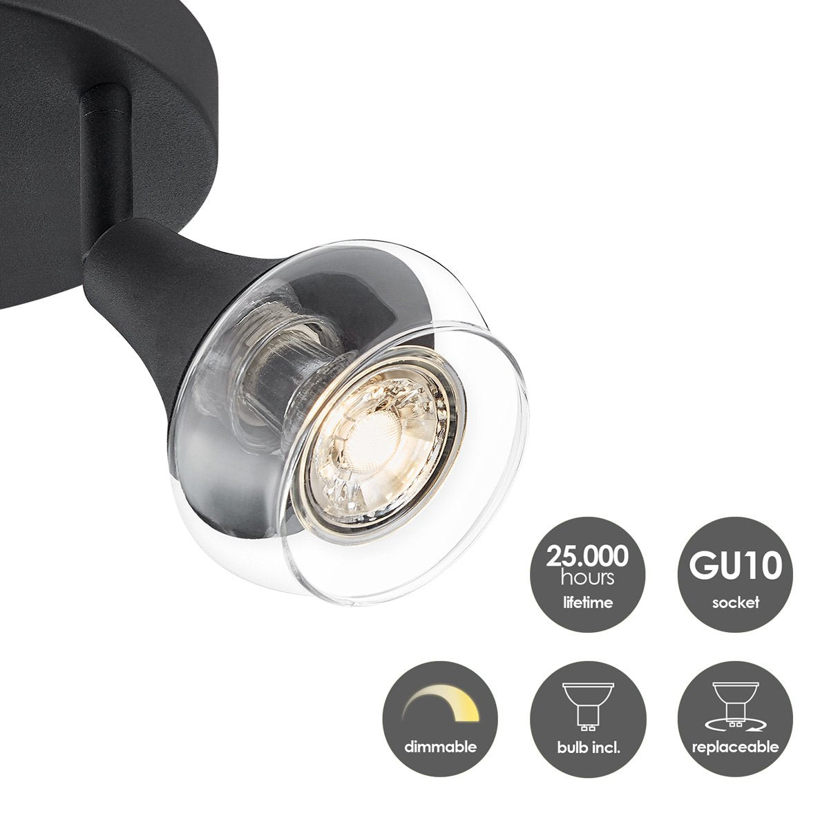 LED Opbouwspot Vaya 3 - incl. dimbare LED lamp - Zwart