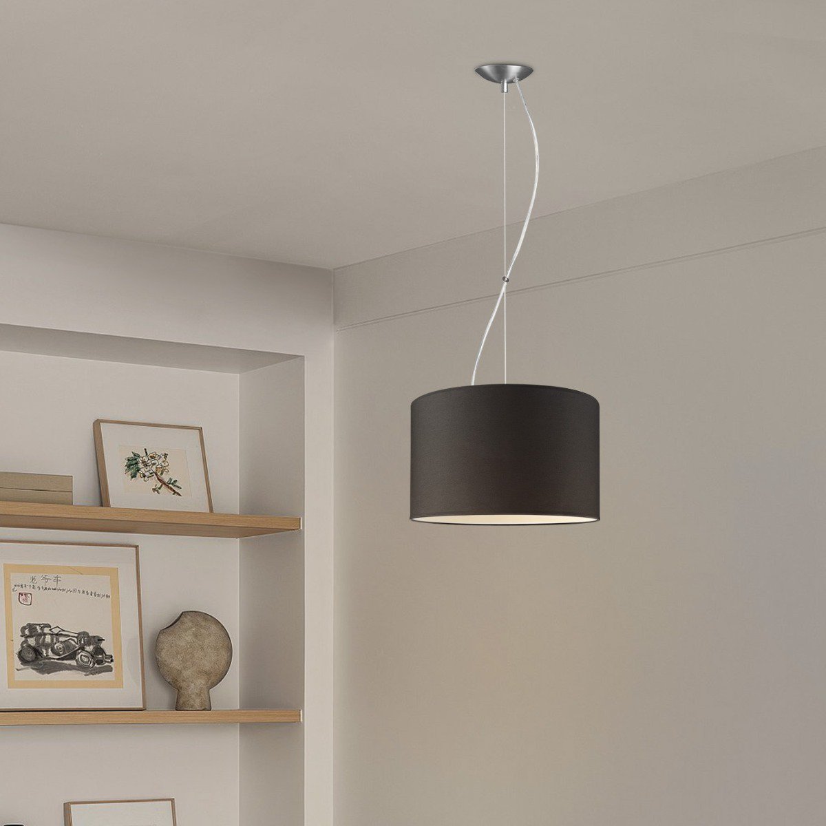 hanglamp Deluxe met lampenkap, E27, zwart, 35cm