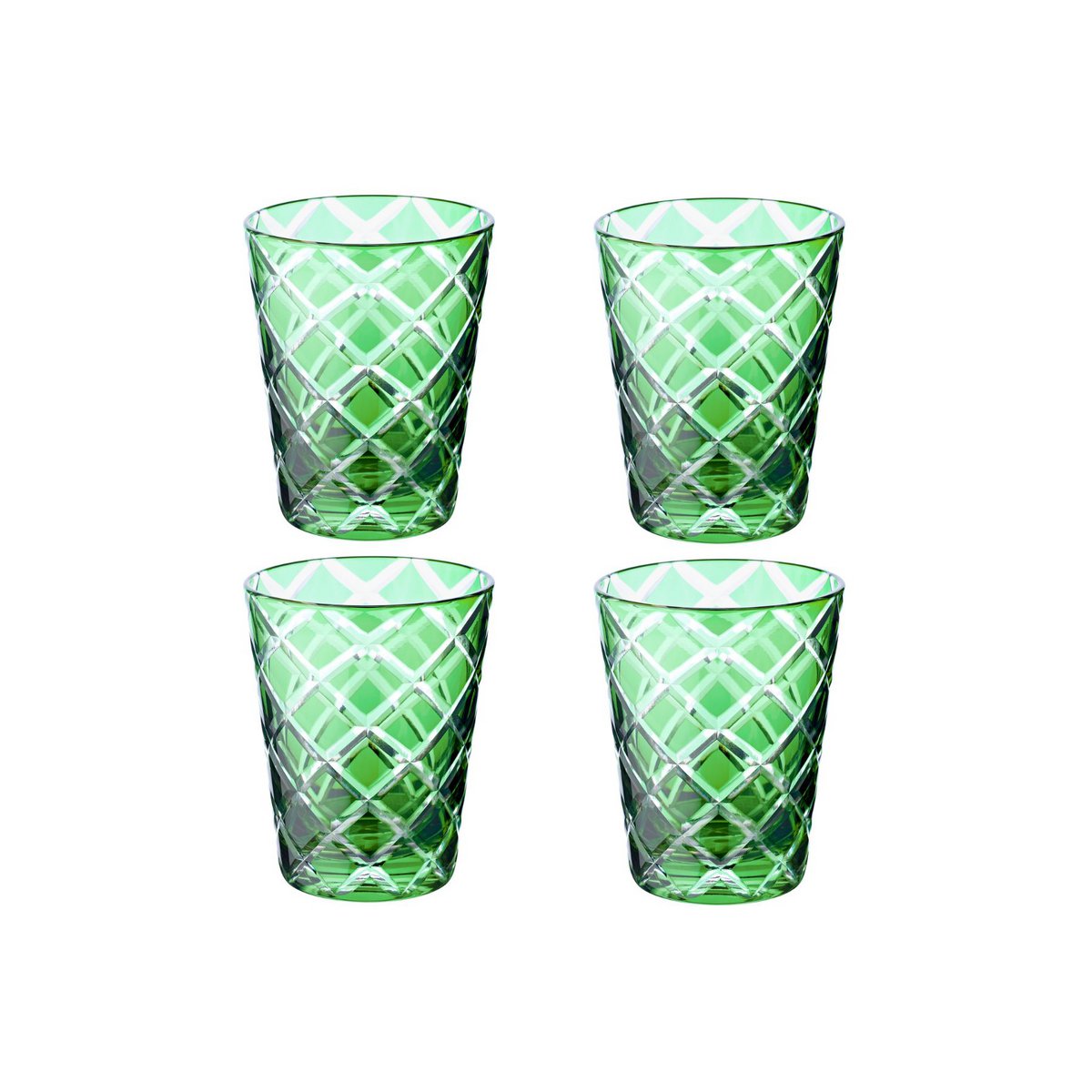 Set van 4 kristallen glazen Dio, groen, handgeslepen glas, hoogte 10 cm