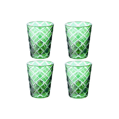 Set van 4 kristallen glazen Dio, groen, handgeslepen glas, hoogte 10 cm