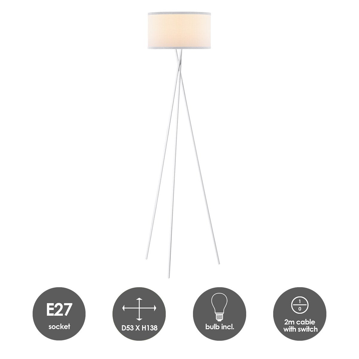 Moderne Vloerlamp - Lampenkap  Wit - 53x53x138