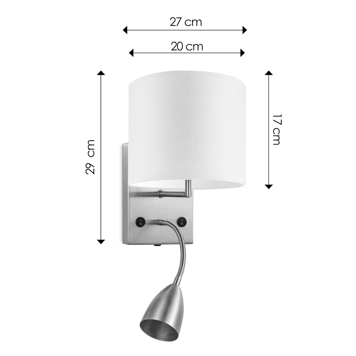 Wandlamp - Leeslamp, LED Leeslamp, E27, wit 20cm