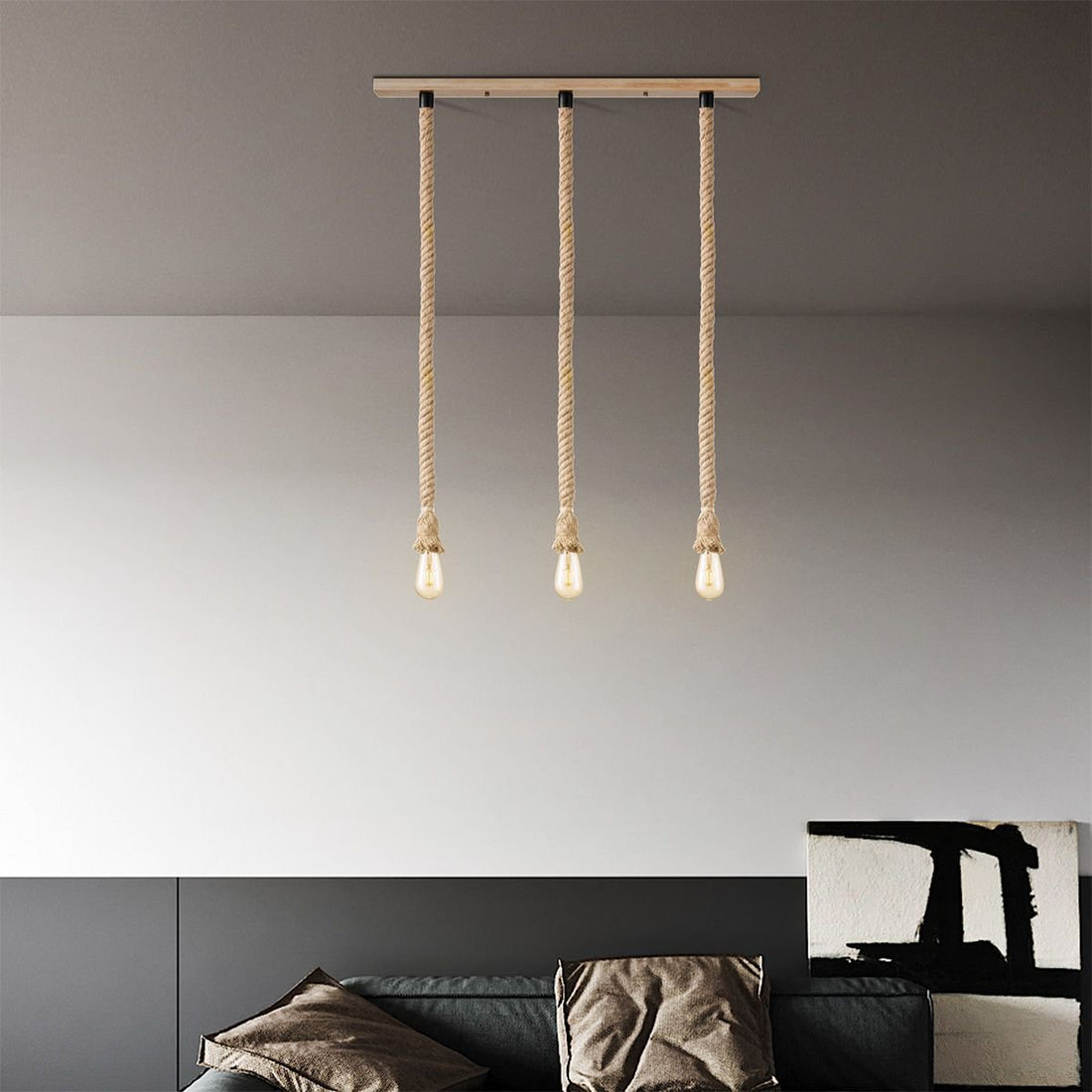 Hanglamp Leonardo - hout en scheepstouw - 95x12x130cm