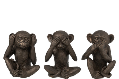 Aap Zie/Hoor/Spreek Geen Kwaad Poly Bruin Groot Assortiment Van 3