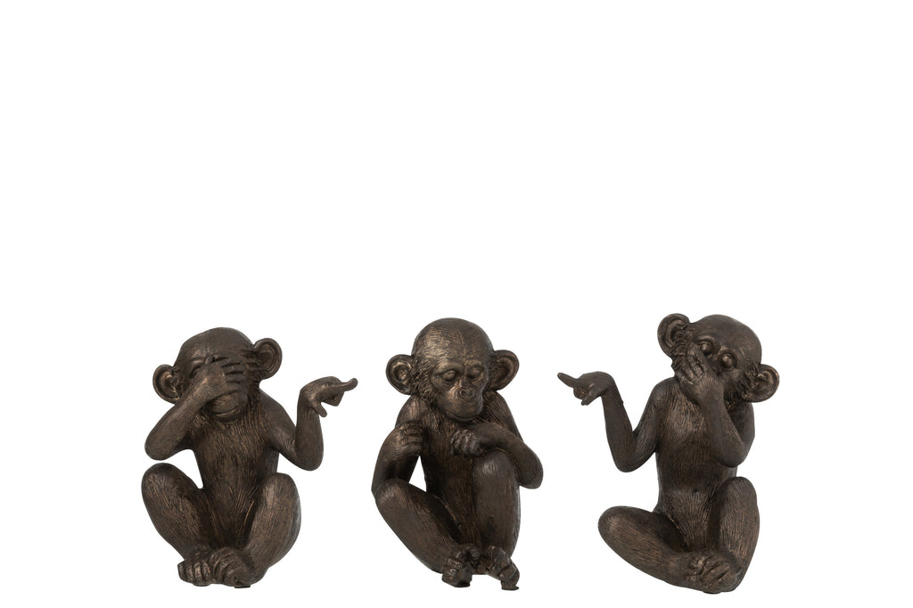 Aap Zie/Hoor/Spreek Geen Kwaad Poly Bruin Klein Assortiment Van 3