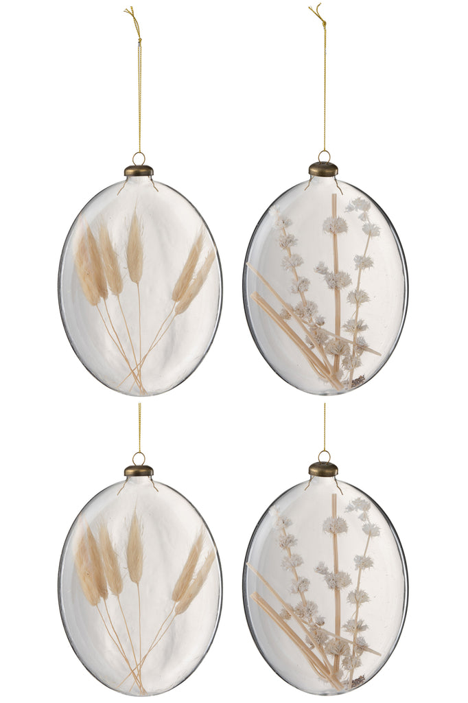 Doos met 4 kerstballen ovaal Pl Nat glas transparant