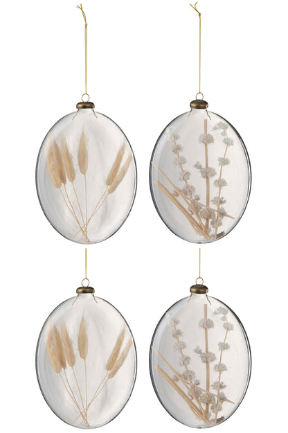 Doos met 4 kerstballen ovaal Pl Nat glas transparant