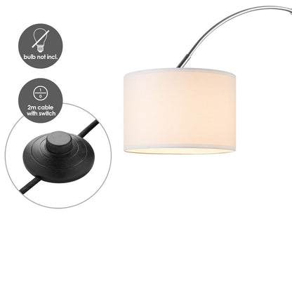 Moderne Boog Vloerlamp - Duke - Geborsteld Staal - Wit