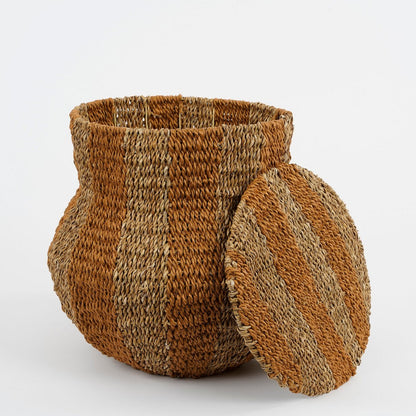 Tacoma Opbergmand met Deksel - H47 x Ø50 cm - Jute - Geel