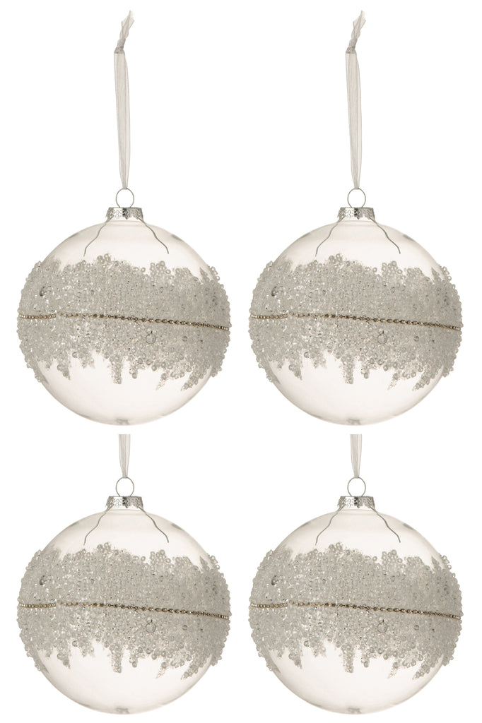 J-Line Doos Van 4 Kerstballen Suiker Midden Diamanten Lijn Glas Klaar Large