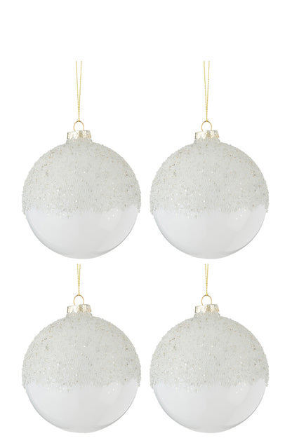 Doos van 4 kerstballen suiker boven glas transparant wit medium