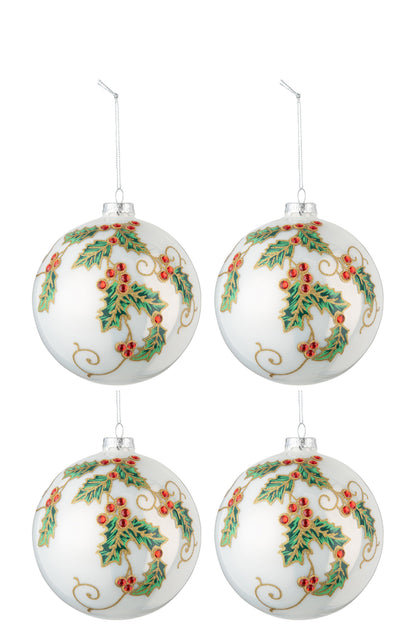 J-Line Box Of 4 Christmas Baubles Christmas Decoration Glass White/Green/Red Large