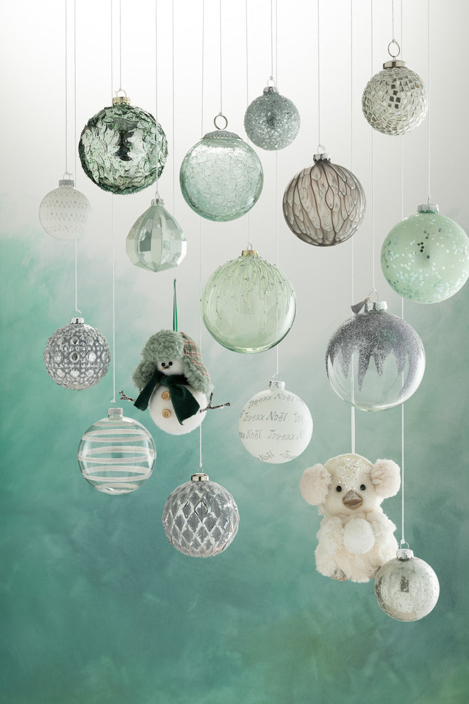 J-Line Box Of 4 Christmas Baubles Glitter Mini Tassel Grey Glass Transparent Large