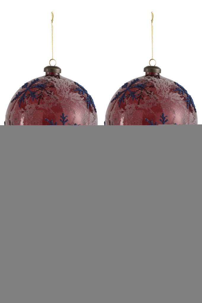 J-Line Doos met 4 kerstballen sneeuwvlok glas blauw/rood groot