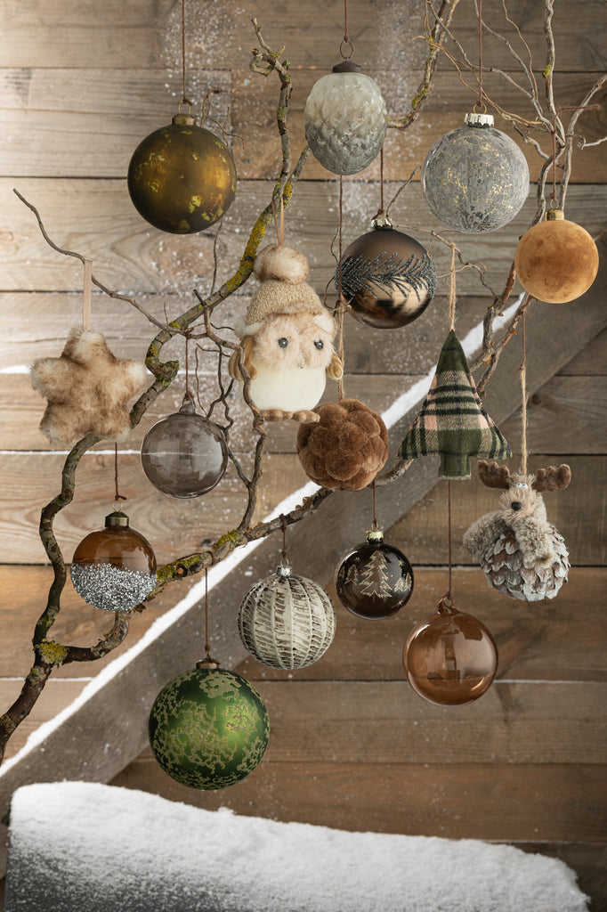 J-Line Doos met 4 kerstballen van glas, antiek limoen, groot