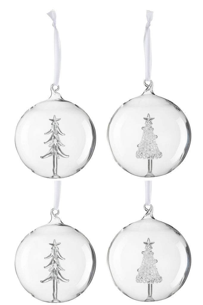 J-Line Box Of 4 Christmas Bauble 2+2 Pine 3D Glass Transparent