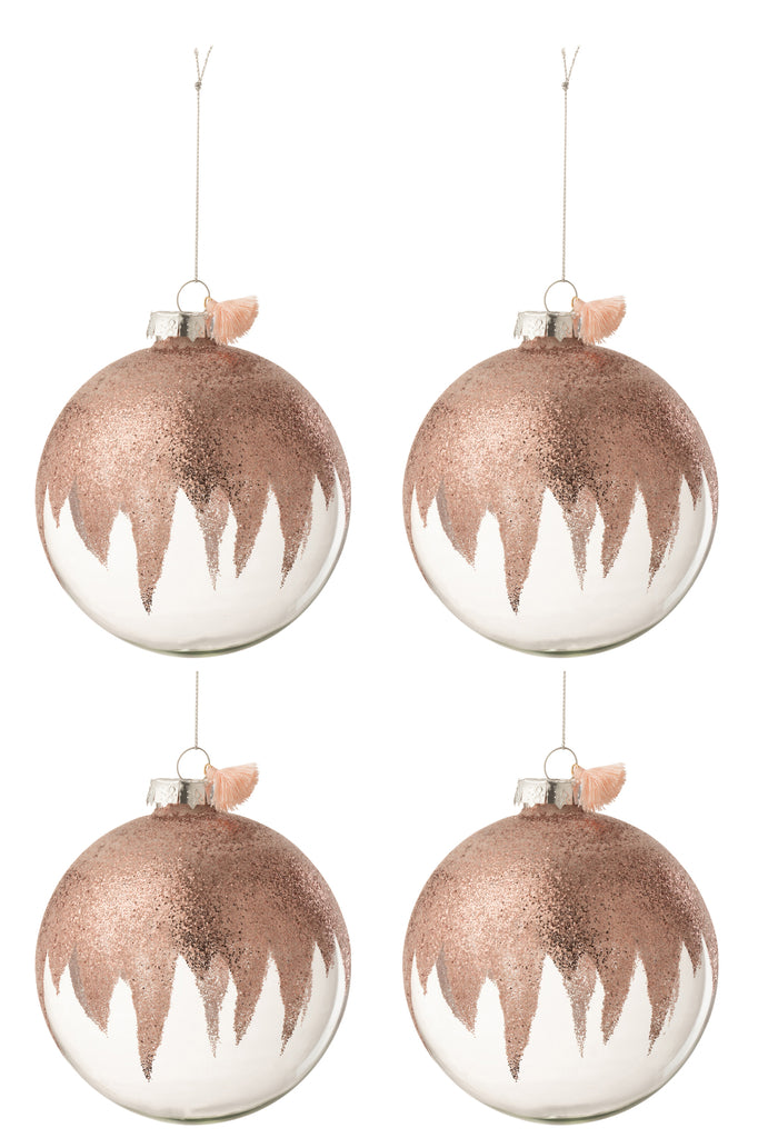 Doos met 4 kerstballen Glitter Mini Kwastje Roze Glas Transparant Groot