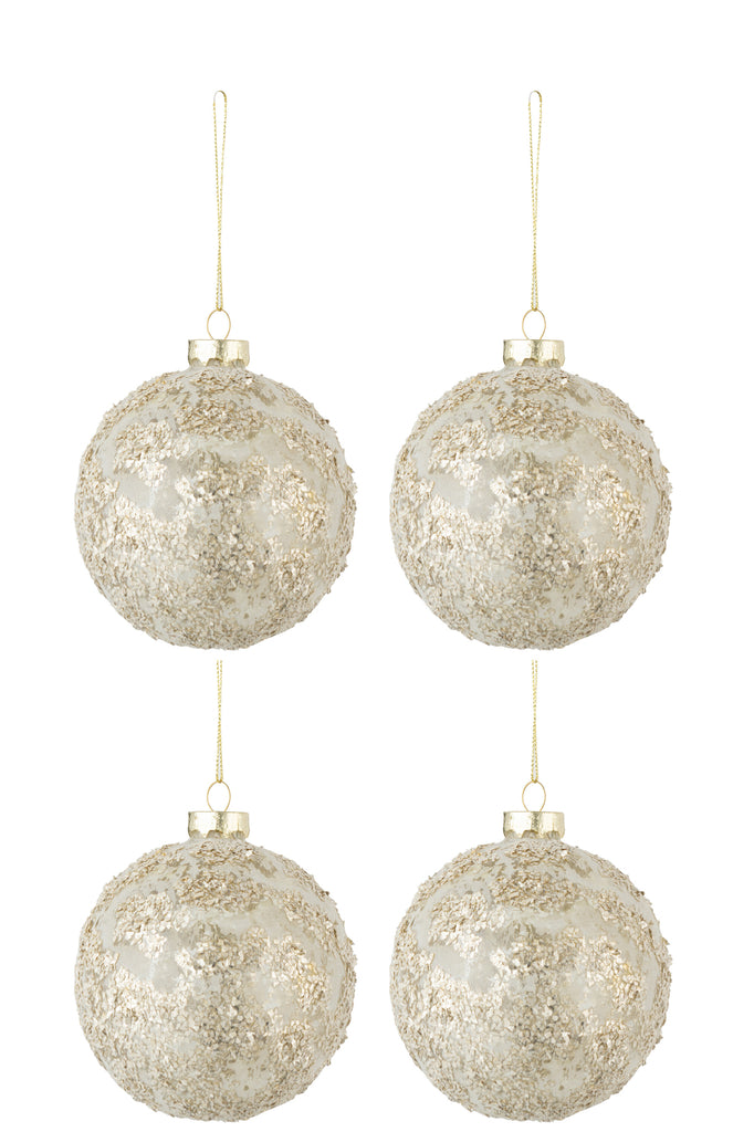 J-Line Box Of 4 Christmas Baubles Glitter Glass Champagne Medium