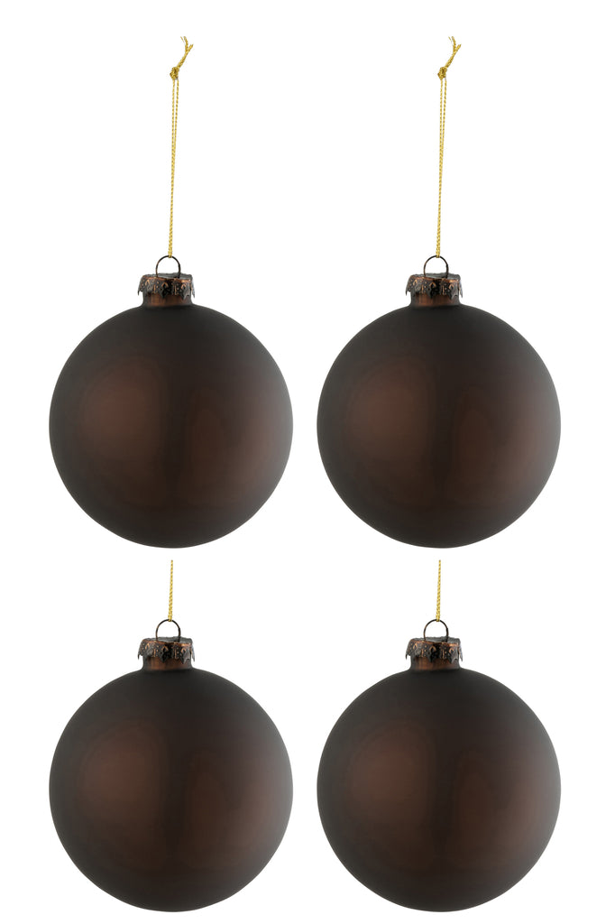 Doos met 4 kerstballen van gewoon glas in mat bruin.