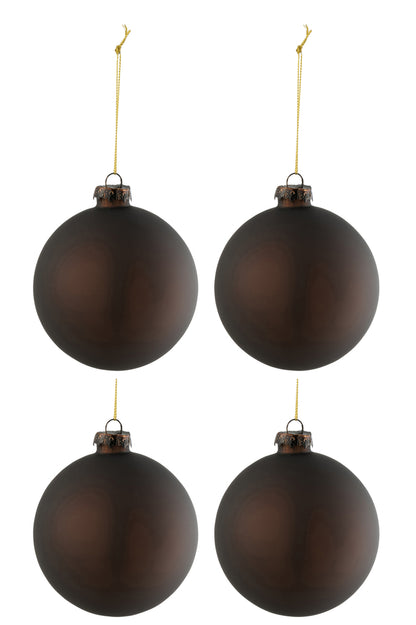 Doos met 4 kerstballen van gewoon glas in mat bruin.