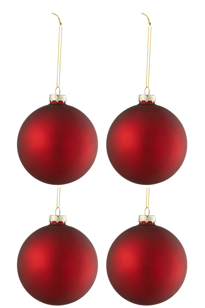 Doos met 4 kerstballen van normaal glas, mat rood, medium.